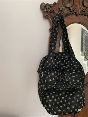 New Lug Puddle Jumper Blueish Black Star-Print Tote Bag with Gold Stars